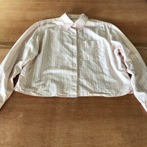 JW Anderson Unqlo Top Women M Green Pink Striped Button Up Pocket Long Sleeve